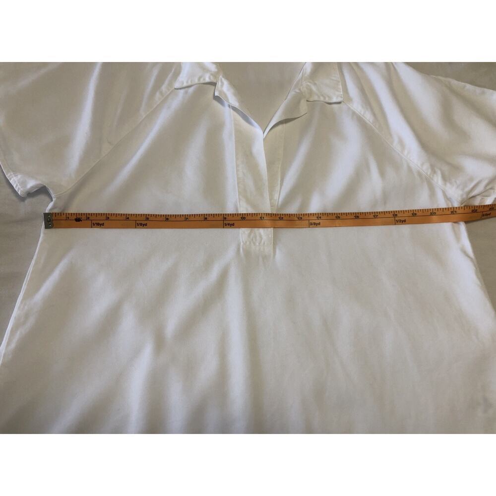 Amandi Blouse M White Split Neck Short Sleeve Frayed Hem! Tencel! - Picture 3 of 9